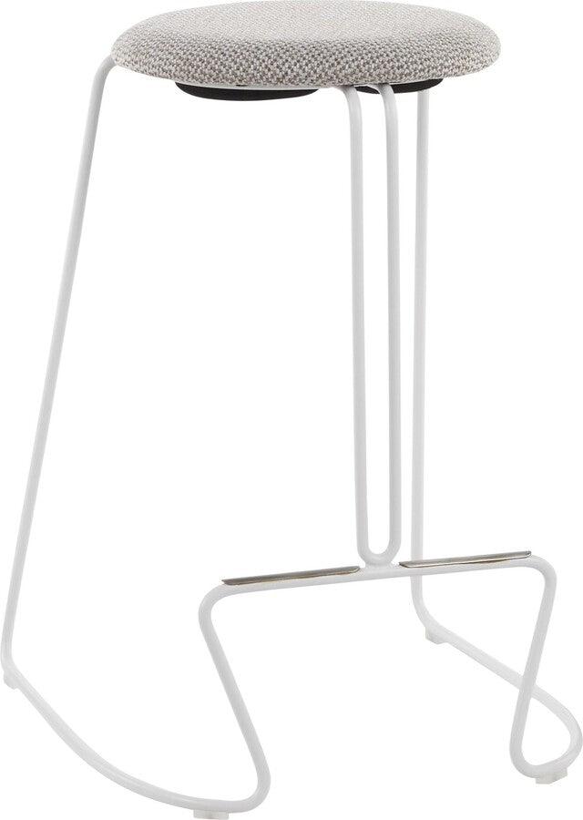 Lumisource Barstools - Finn Contemporary Counter Stool in White Steel and Light Grey Fabric - Set of 2