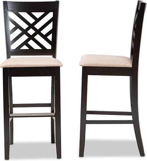 Wholesale Interiors Barstools - Jason Sand Fabric Upholstered and Espresso Brown Finished Wood 2-Piece Bar Stool Set