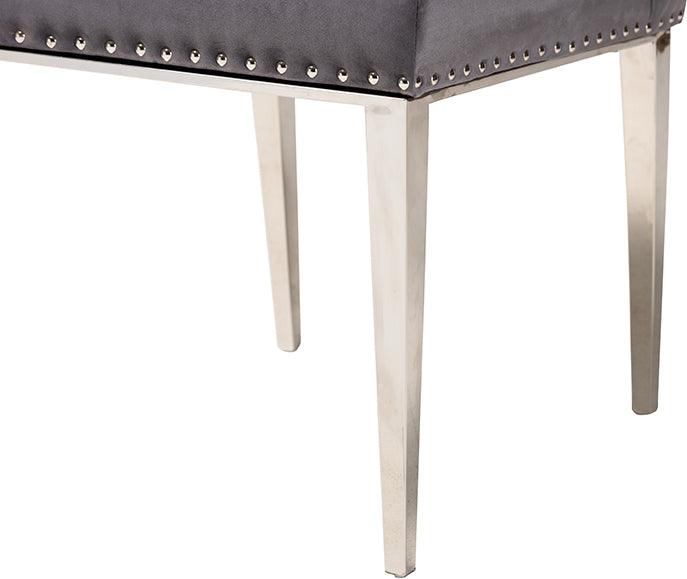 Wholesale Interiors Dining Chairs - Caspera Contemporary Glam and Luxe Grey Velvet Fabric and Silver Metal 2-Piece Dining Chair Set