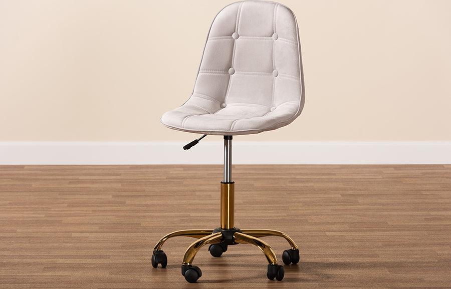 Wholesale Interiors Task Chairs - Kabira Contemporary Glam and Luxe Grey Velvet Fabric and Gold Metal Swivel Office chair