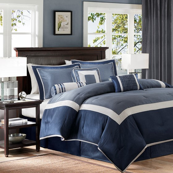 Olliix.com Comforters & Blankets - 7 Piece Comforter Set Navy Queen