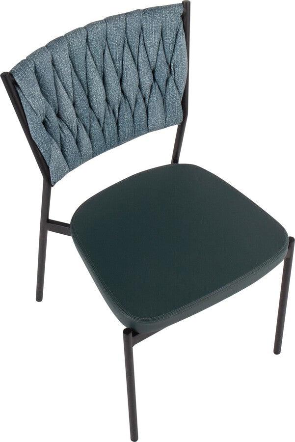 Lumisource Accent Chairs - Braided Tania Contemporary Chair In Black Metal, Green Faux Leather, & Sea Green Fabric (Set of 2)