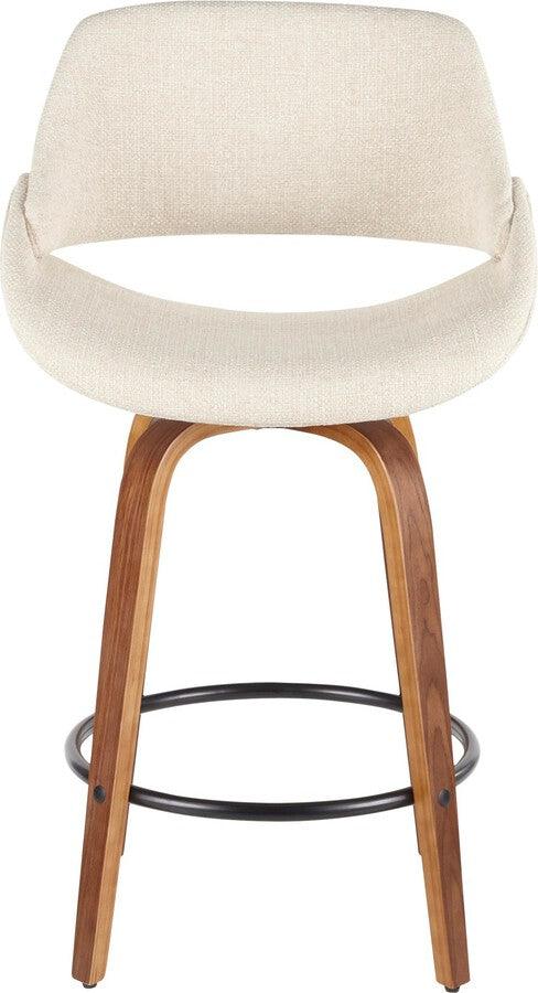 Lumisource Barstools - Fabrico Mid-Century Modern 38" Counter Stool in Walnut and Cream Fabric - Set of 2