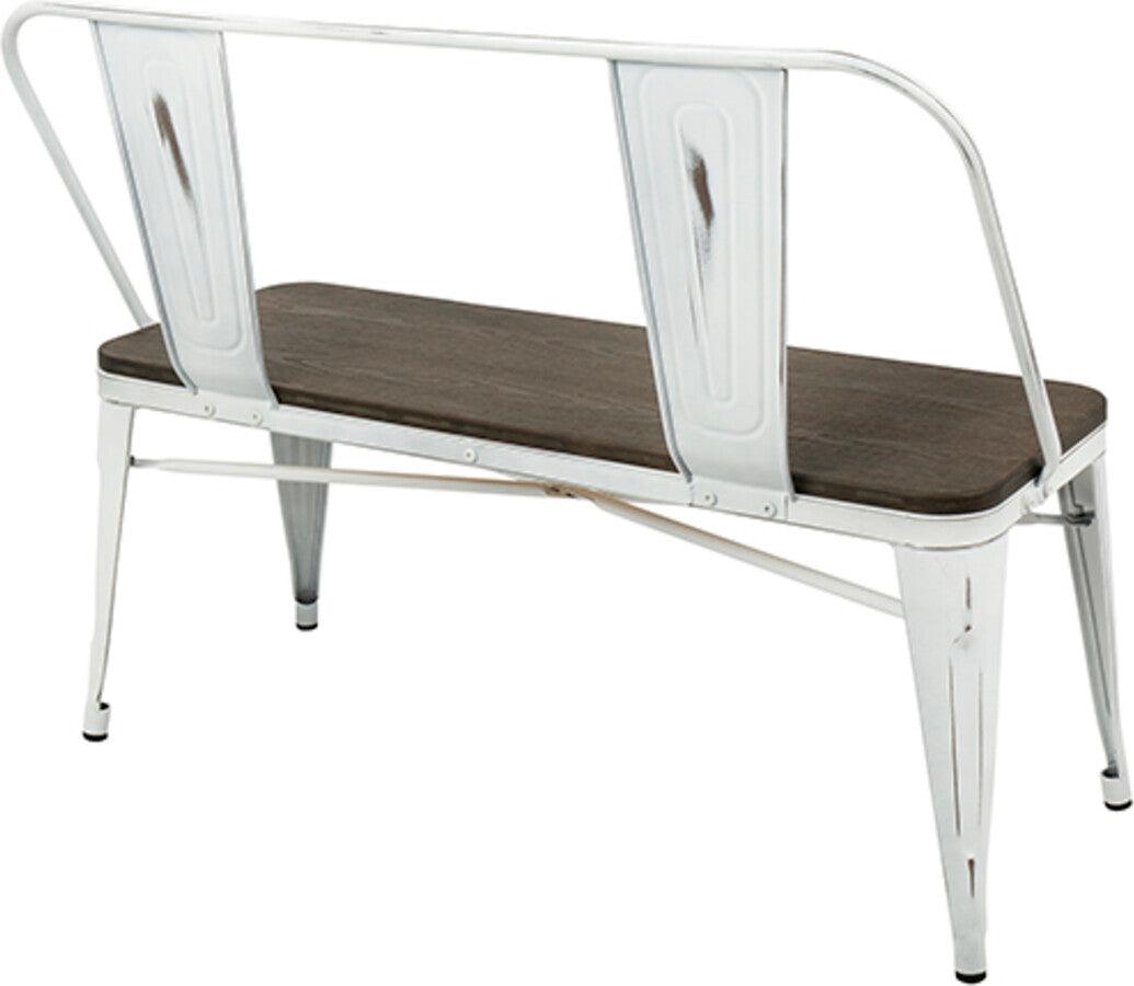 Lumisource Benches - Oregon Industrial-Farmhouse Bench in Vintage White and Espresso
