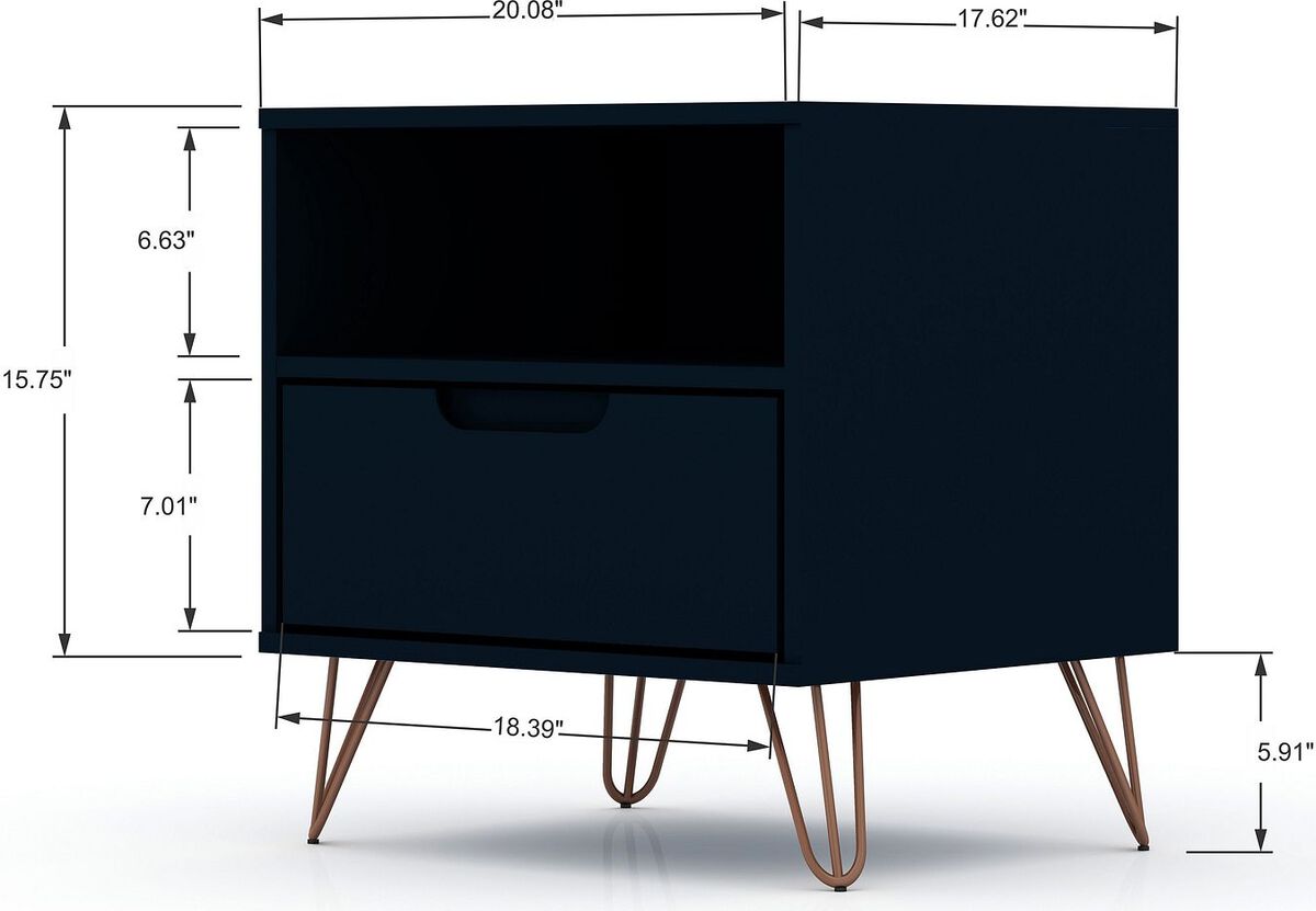 Manhattan Comfort Nightstands & Side Tables - Rockefeller 1-Drawer Midnight Blue Nightstand (Set of 2)