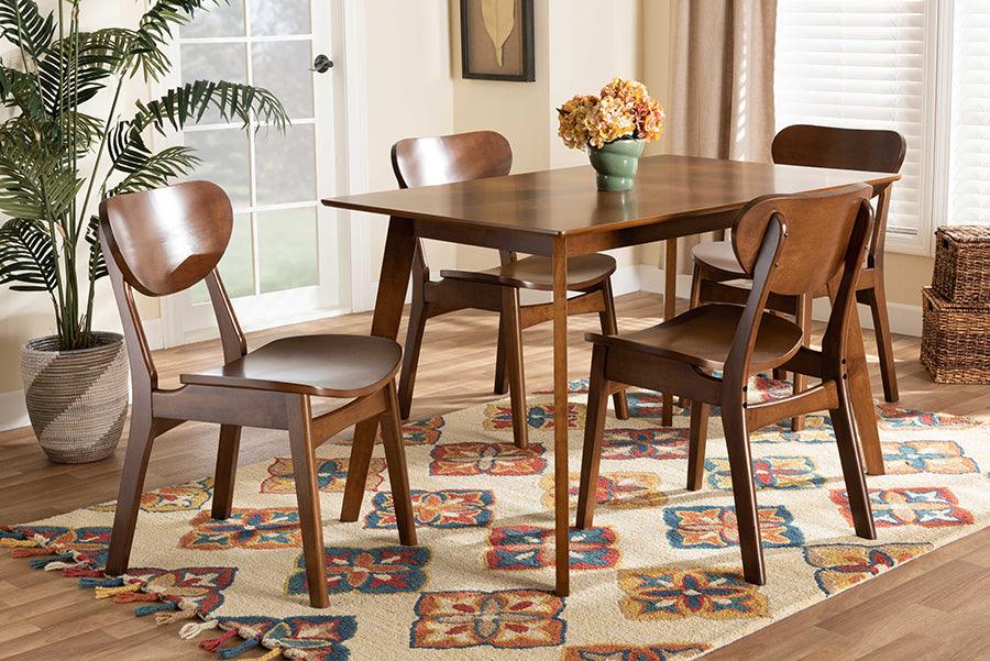 Wholesale Interiors Dining Sets - Katya Mid-Century Modern Walnut Brown Finished Wood 5-Piece Dining Set