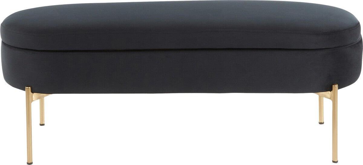 Lumisource Benches - Chloe Contemporary/Glam Storage Bench in Gold Metal and Black Velvet