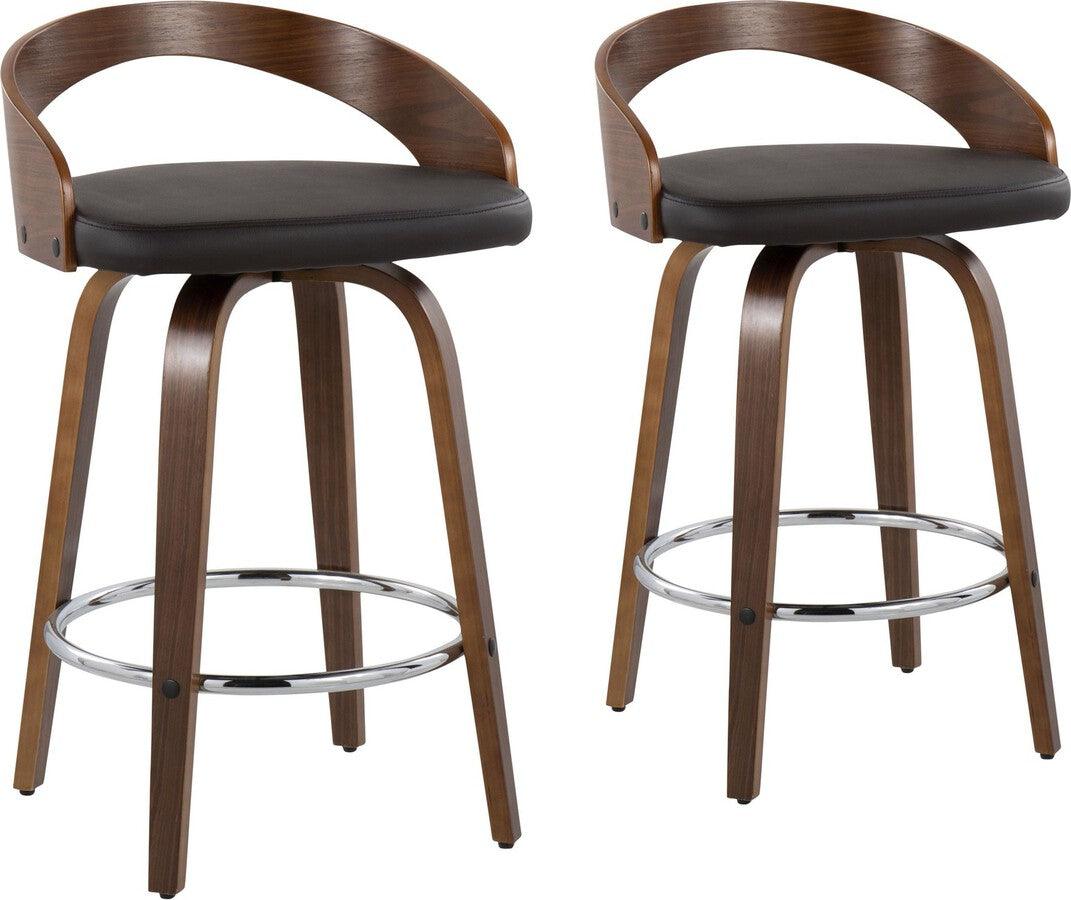 Lumisource Barstools - Grotto Counter Stool With Swivel In Walnut With Brown Faux Leather (Set of 2)