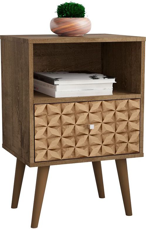 Manhattan Comfort Nightstands & Side Tables - Liberty Nightstand 1.0 in Rustic Brown and 3D Brown Prints