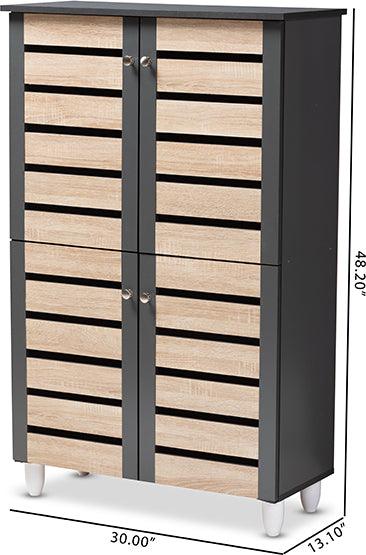 Wholesale Interiors Shoe Storage - Gisela Modern and Contemporary Two-Tone Oak and Dark Gray 4-Door Shoe Storage Cabinet