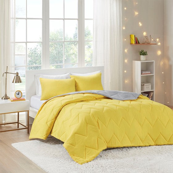 Olliix.com Comforters & Blankets - Reversible Comforter Mini Set Grey Twin XL