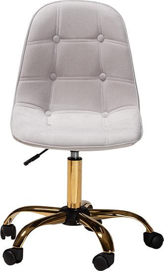 Wholesale Interiors Task Chairs - Kabira Contemporary Glam and Luxe Grey Velvet Fabric and Gold Metal Swivel Office chair