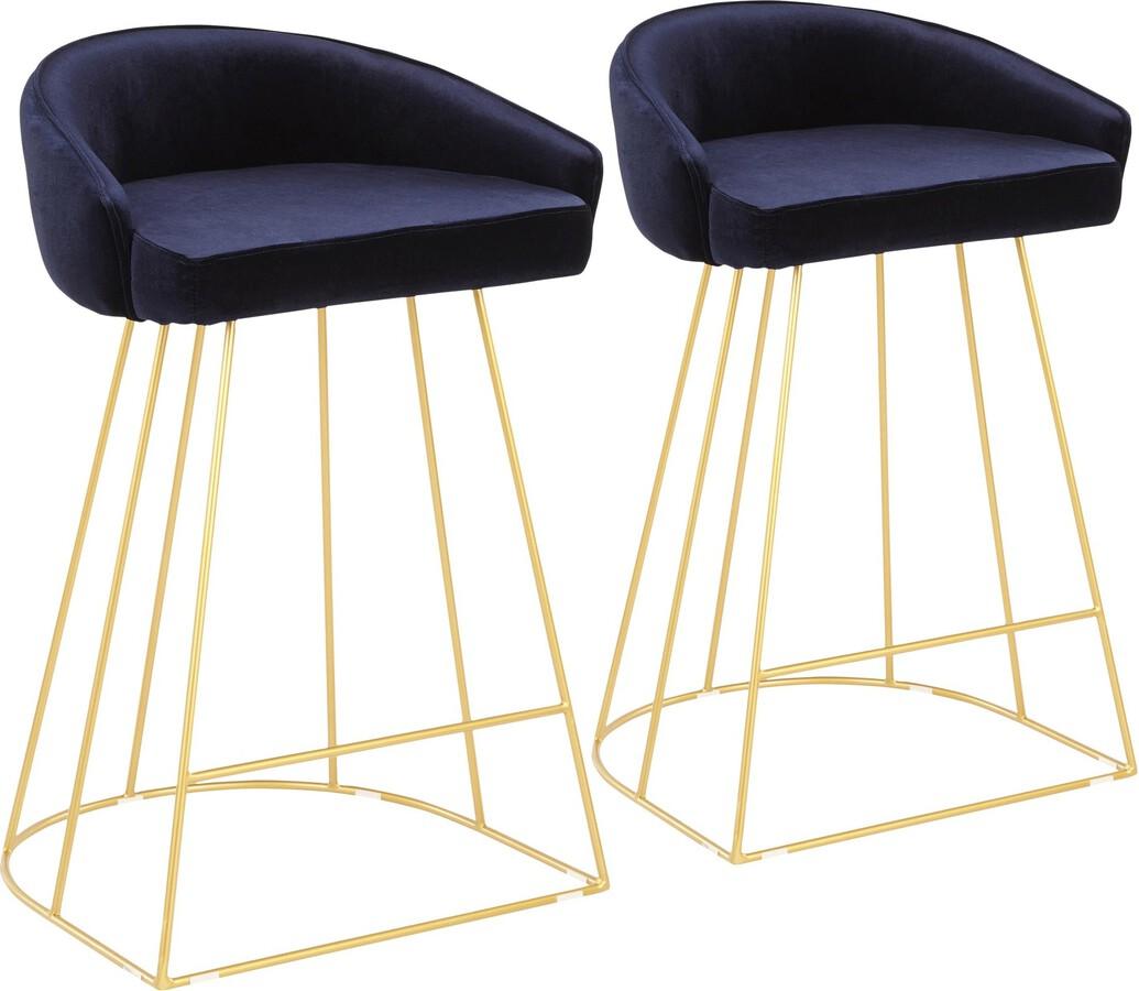 Lumisource Barstools - Canary Contemporary Counter Stool in Gold with Blue Velvet - Set of 2