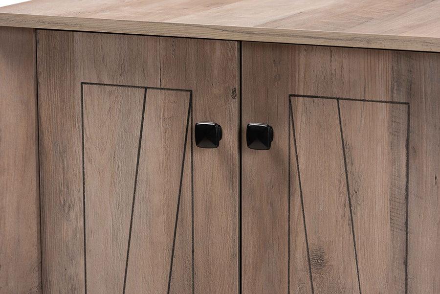 Wholesale Interiors Shoe Storage - Derek Transitional Rustic Oak Finished Wood 3-Door Shoe Cabinet