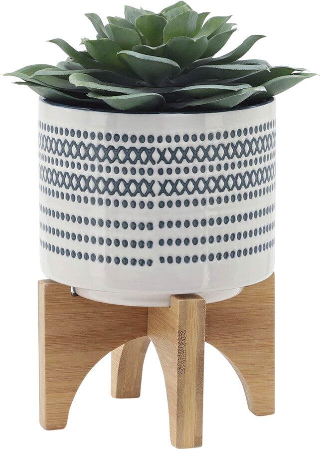 Sagebrook Home Planters - Ceremic Set Of 2 5/8" Planter On Standw/ Dots Blue