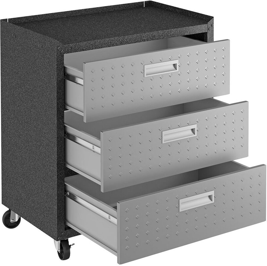 Manhattan Comfort Buffets & Cabinets - Fortress Textured Metal 31.5" Garage Mobile Chest with 3 Full Extension Drawers in Gray