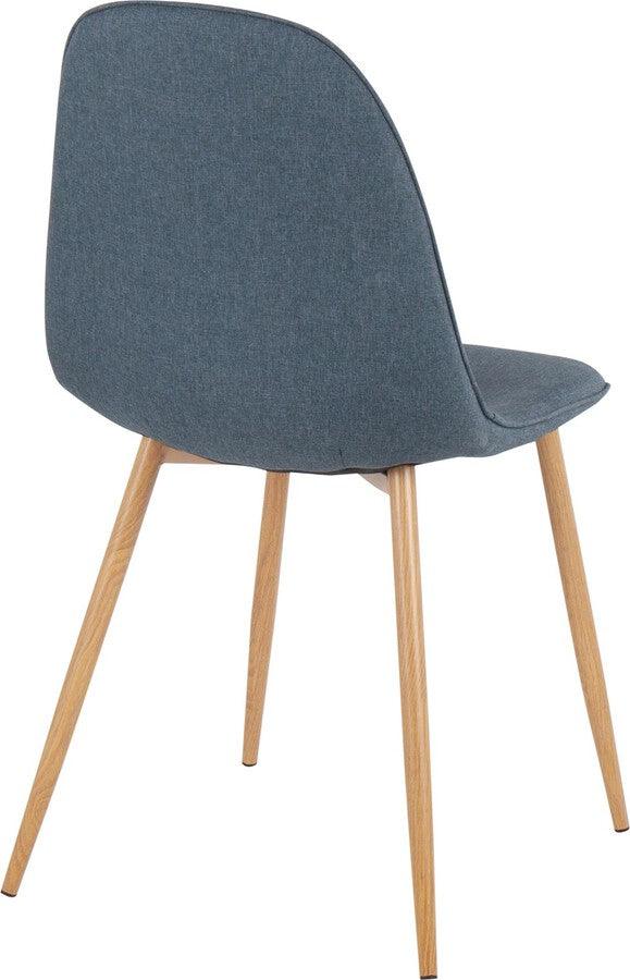 Lumisource Accent Chairs - Pebble Contemporary Chair In Natural Wood Metal & Blue Fabric (Set of 2)