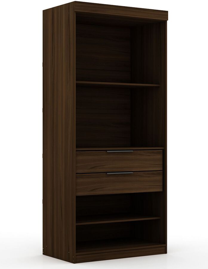 Manhattan Comfort Cabinets & Wardrobes - Mulberry 2.0 Sectional Modern Armoire Wardrobe Closet with 2 Drawers in Brown