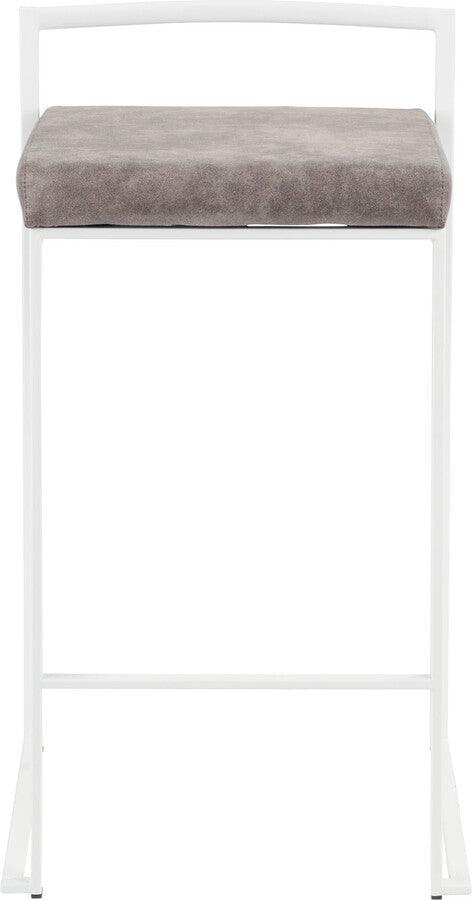 Lumisource Barstools - Fuji Contemporary Stackable Counter Stool in White with Stone Cowboy Fabric Cushion - Set of 2