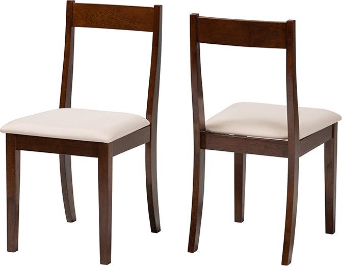 Wholesale Interiors Dining Chairs - Carola Mid-Century Modern Cream Fabric And Brown Finished Wood 2-Piece Dining Chair Set