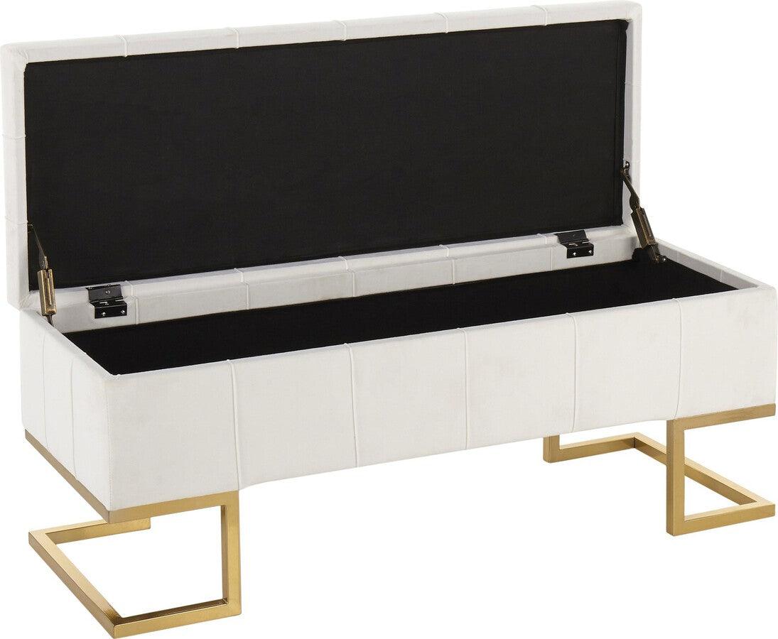 Lumisource Benches - Midas Contemporary/Glam Storage Bench in Gold Steel & White Velvet