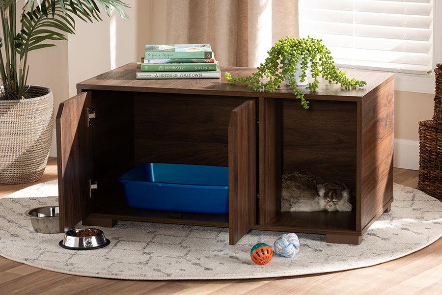 Wholesale Interiors Cat Litter Box - Jasper Modern and Contemporary Walnut Brown Finished 2-Door Wood Cat Litter Box Cover House