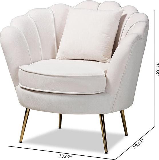 Wholesale Interiors Accent Chairs - Garson Glam and Luxe Beige Velvet Fabric Upholstered and Gold Metal Finished Accent Chair