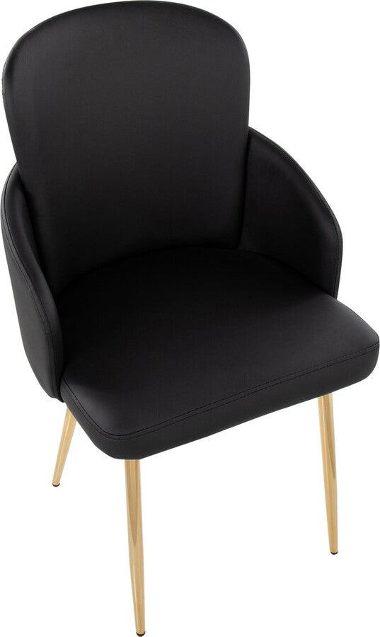 Lumisource Dining Chairs - Dahlia Contemporary Dining Chair In Gold Metal & Black Faux Leather With Chrome Accent (Set of 2)