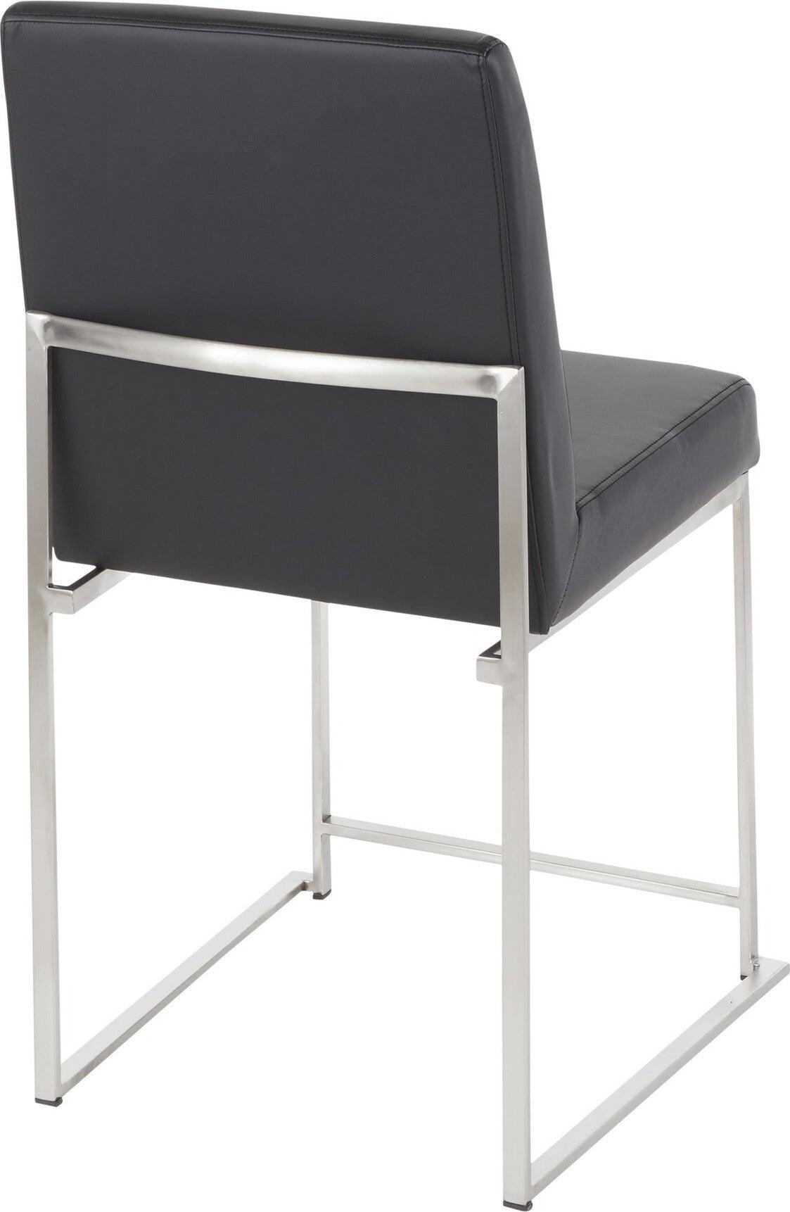 Lumisource Dining Chairs - High Back Fuji Contemporary Dining Chair in Stainless Steel and Black Faux Leather (Set of 2)