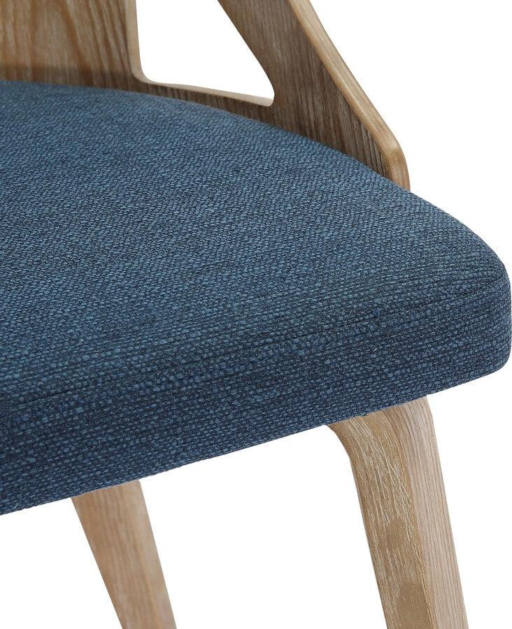 Lumisource Accent Chairs - Charlotte Farmhouse Chair In White Washed Wood & Blue Fabric (Set of 2)
