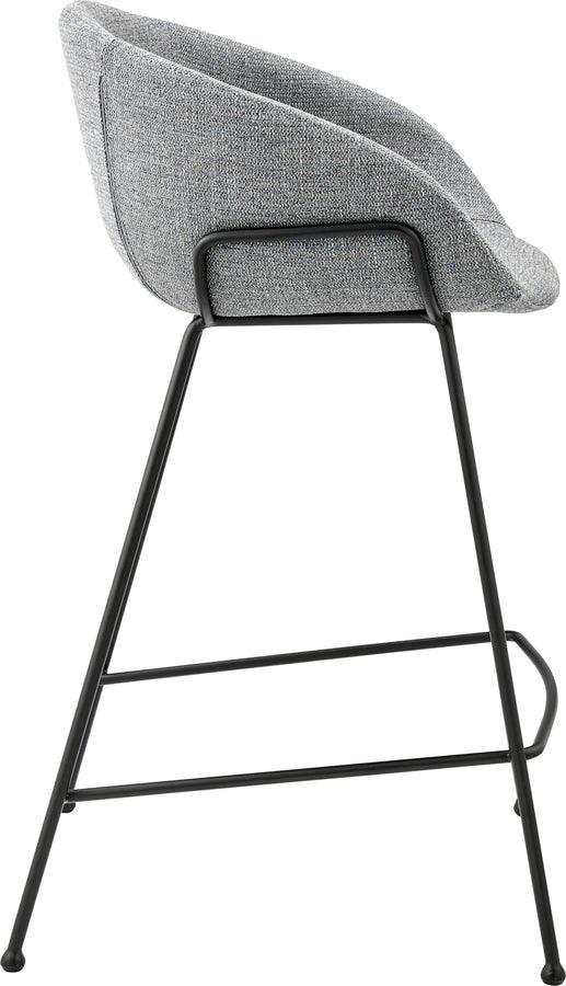 Euro Style Barstools - Zach Counter Stool with Gray-Blue Fabric and Matte Black steel frame and legs - Set of 2