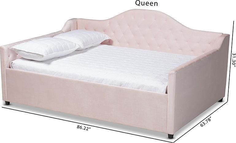 Wholesale Interiors Daybeds - Perry Modern and Contemporary Light Pink Velvet and Button Tufted Queen Size Daybed