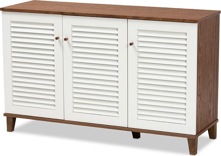 Wholesale Interiors Shoe Storage - Coolidge Modern and Contemporary Walnut Finished 8-Shelf Wood Shoe Storage Cabinet