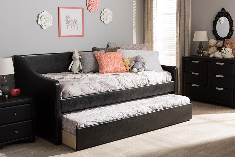 Wholesale Interiors Daybeds - Barnstorm Modern and Contemporary Black Faux Leather Upholstered Daybed with Guest Trundle Bed