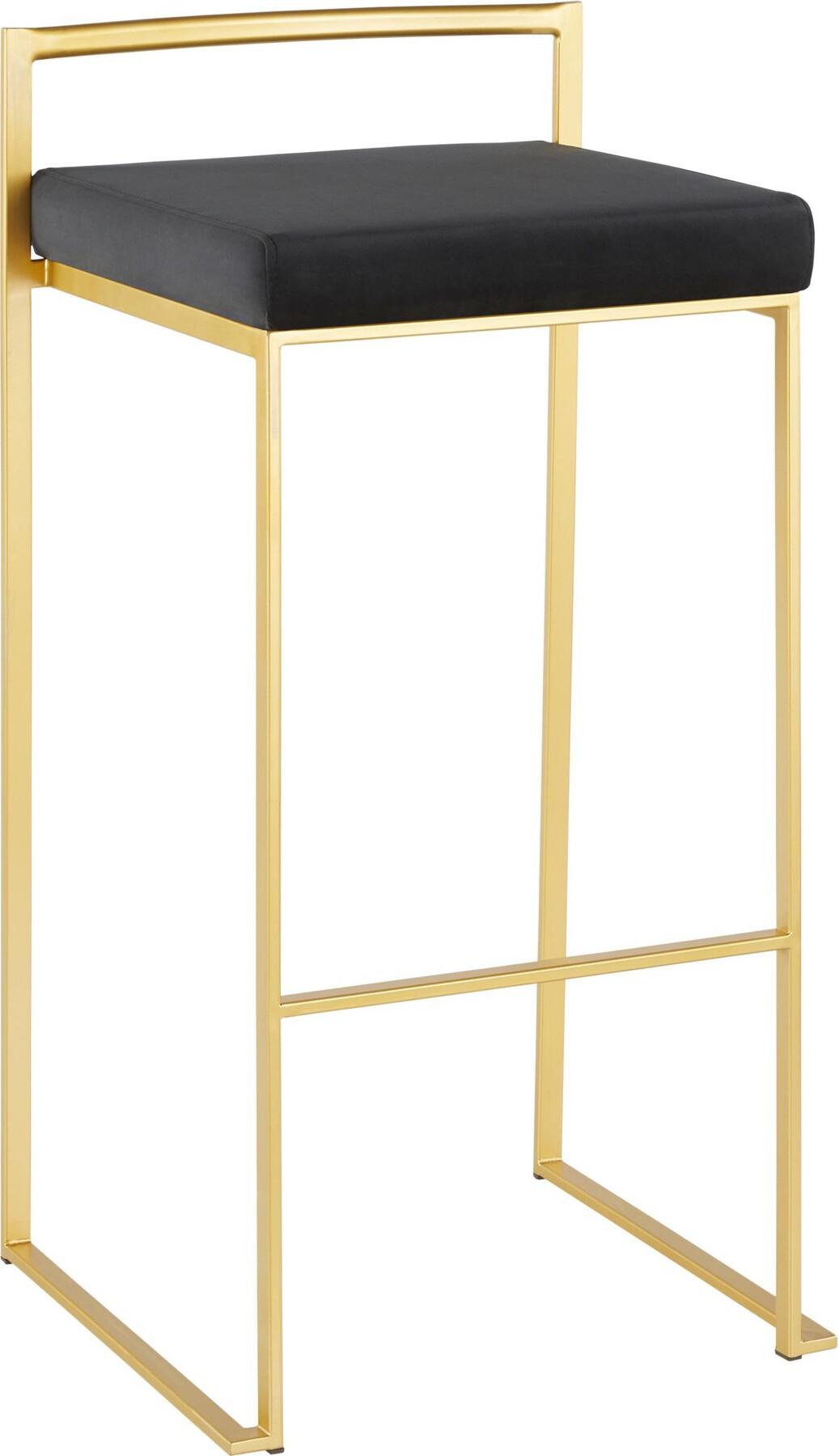 Lumisource Barstools - Fuji Contemporary Barstool in Gold with Black Velvet Cushion (Set of 2)