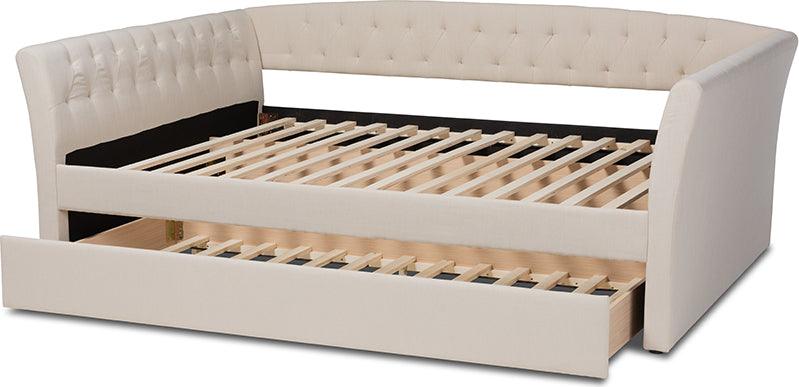 Wholesale Interiors Beds - Delora Contemporary Beige Fabric Full Size Daybed with Roll-Out Trundle Bed