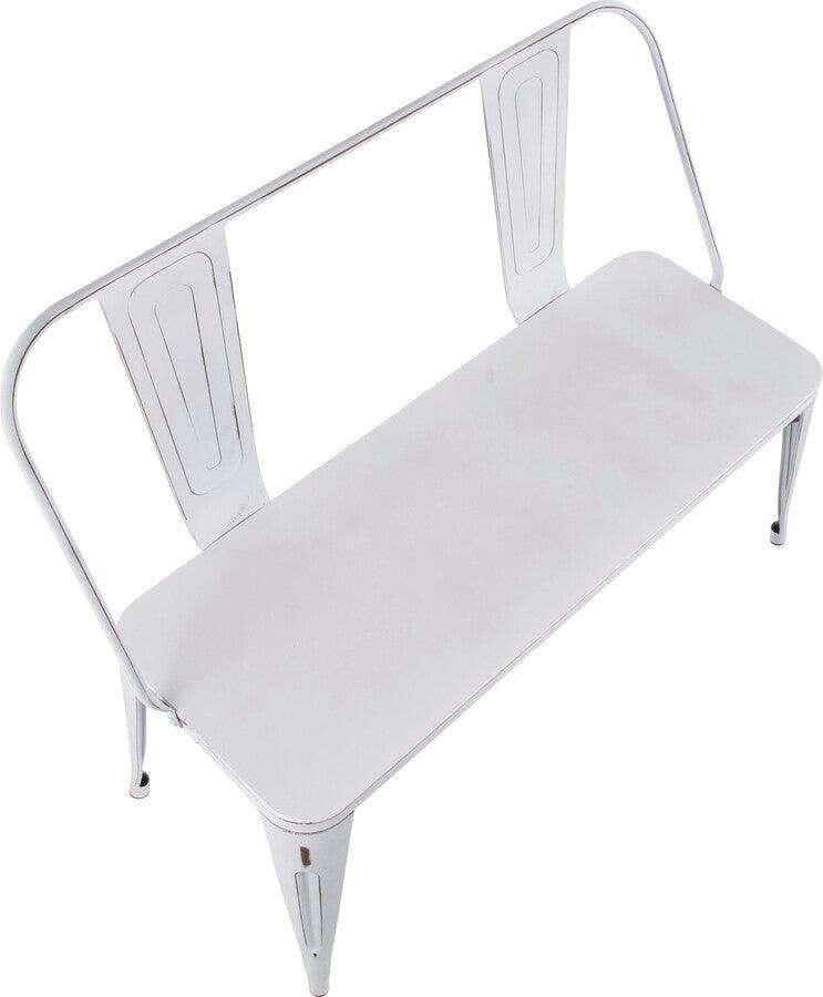 Lumisource Benches - Oregon Industrial Metal Dining/Entryway Bench with Distressed Vintage White Finish