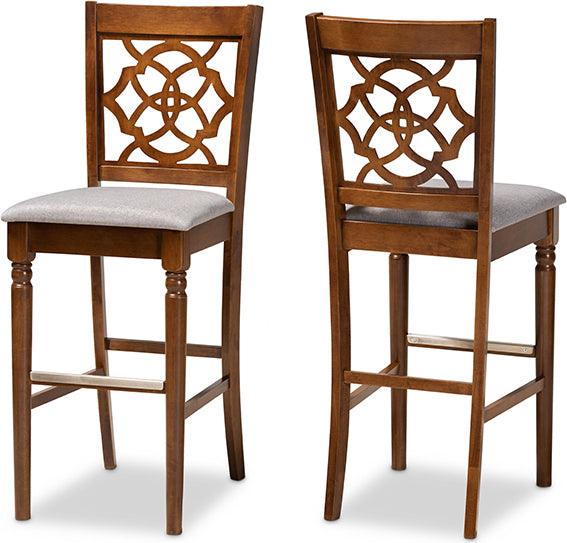 Wholesale Interiors Barstools - Alexandra Grey Fabric Upholstered and Walnut Brown Finished Wood 2-Piece Bar Stool Set