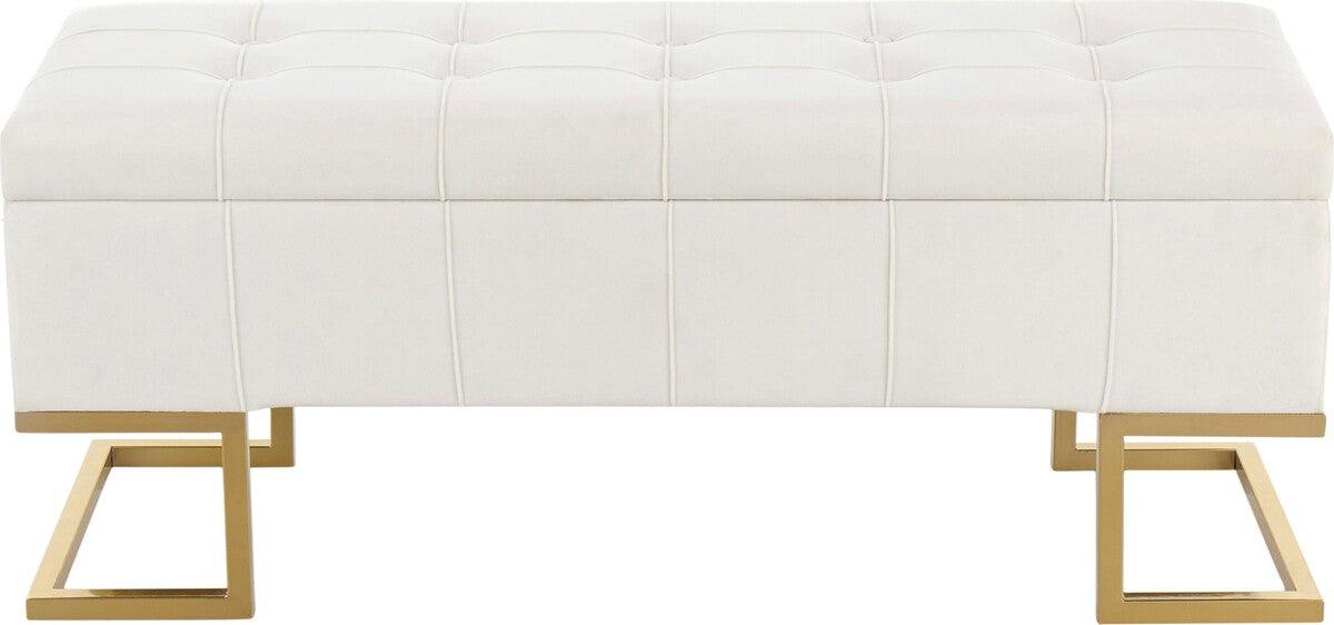 Lumisource Benches - Midas Contemporary/Glam Storage Bench in Gold Steel & White Velvet