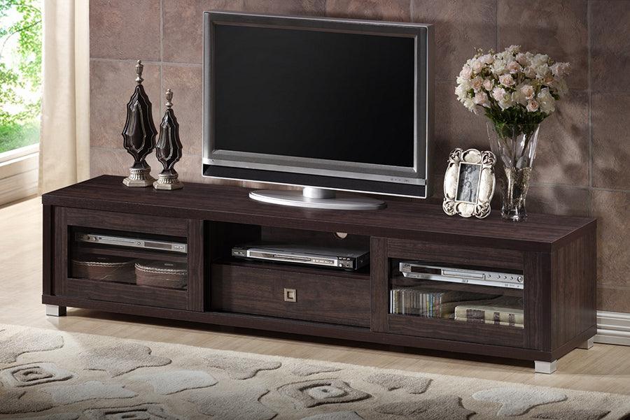 Wholesale Interiors TV & Media Units - Beasley 70-Inch Dark Brown TV Cabinet with 2 Sliding Doors and Drawer