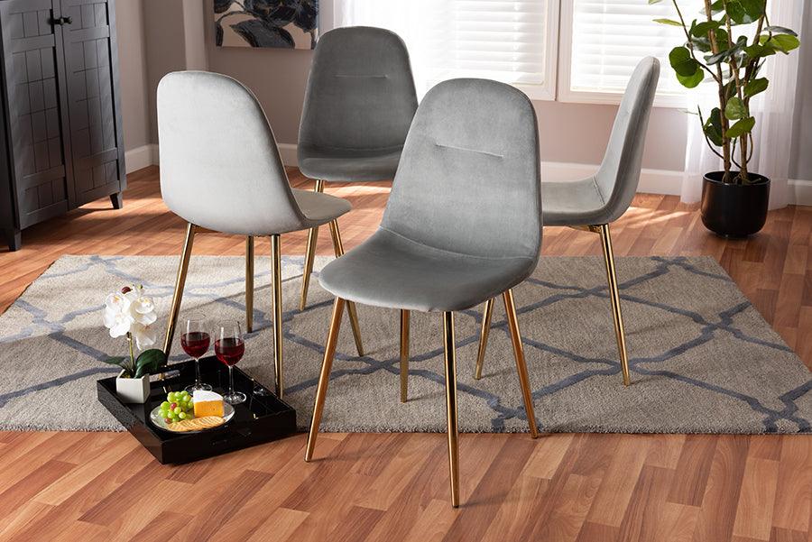 Wholesale Interiors Dining Chairs - Elyse Glam and Luxe Grey Velvet Fabric Upholstered Gold Finished 4-Piece Metal Dining Chair Set