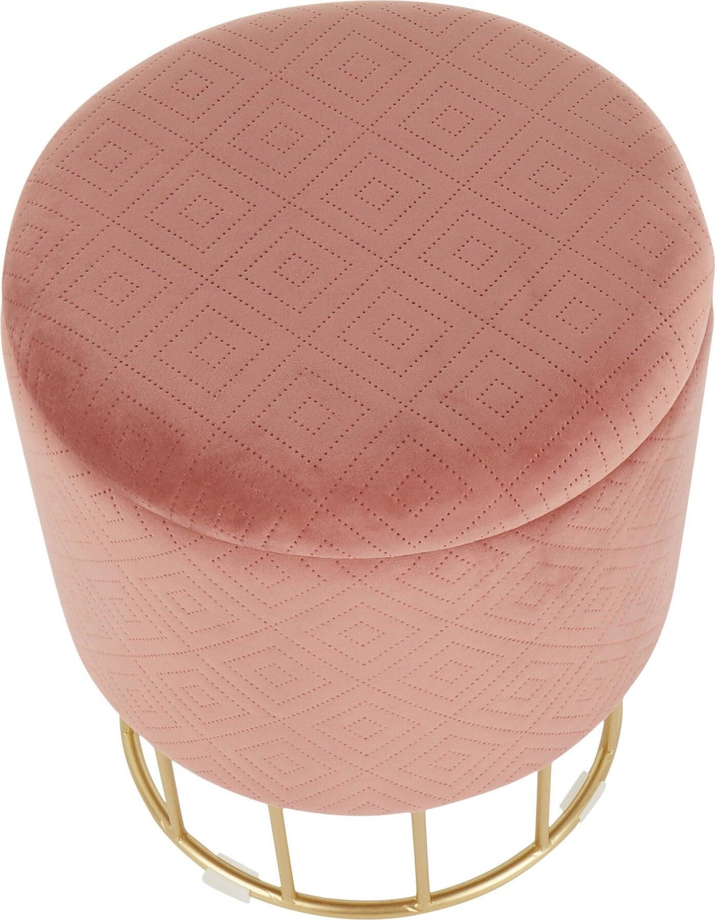 Lumisource Ottomans & Stools - Canary Contemporary Ottoman Gold Metal & Pink Velvet
