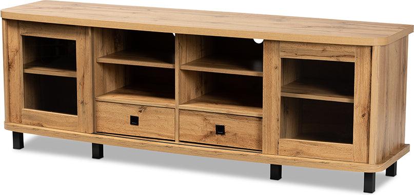 Wholesale Interiors TV & Media Units - Walda Modern and Contemporary Oak Brown Finished Wood 2-Drawer TV Stand Oak Brown & Black