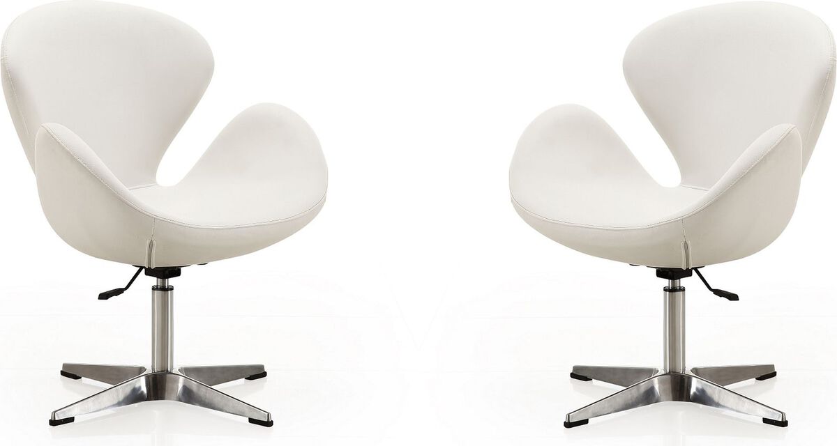 Manhattan Comfort Accent Chairs - Raspberry White & Polished Chrome Faux Leather Adjustable Swivel Chair (Set of 2)