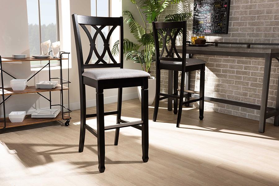 Wholesale Interiors Barstools - Calista Grey Fabric Upholstered and Espresso Brown Finished Wood 2-Piece Bar Stool Set