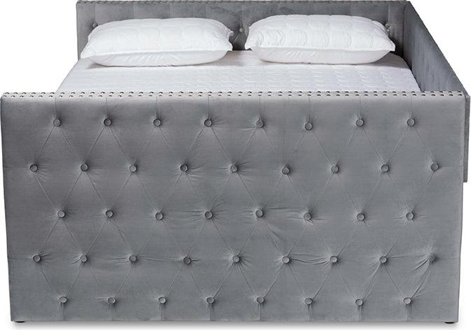 Wholesale Interiors Daybeds - Larkin Grey Velvet Fabric Upholstered Full Size Daybed with Trundle