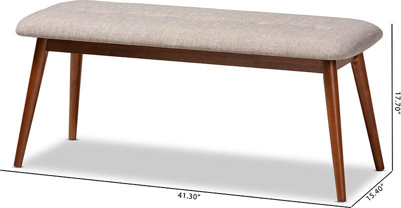 Wholesale Interiors Benches - Flora II Mid-Century Modern Grey Fabric Upholstered Oak Finished Wood Dining Bench