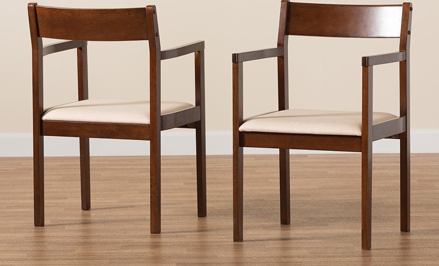 Wholesale Interiors Dining Chairs - Helene Mid-Century Modern Cream Fabric And Brown Finished Wood 2-Piece Dining Chair Set