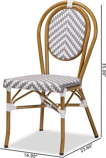 Wholesale Interiors Outdoor Dining Chairs - Alaire Indoor and Outdoor Grey and White Bamboo Style Stackable 2-Piece Bistro Dining Chair Set