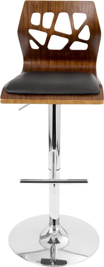 Lumisource Barstools - Folia Adjustable Barstool With Swivel In Chrome, Walnut Wood & Black Faux Leather (Set of 2)